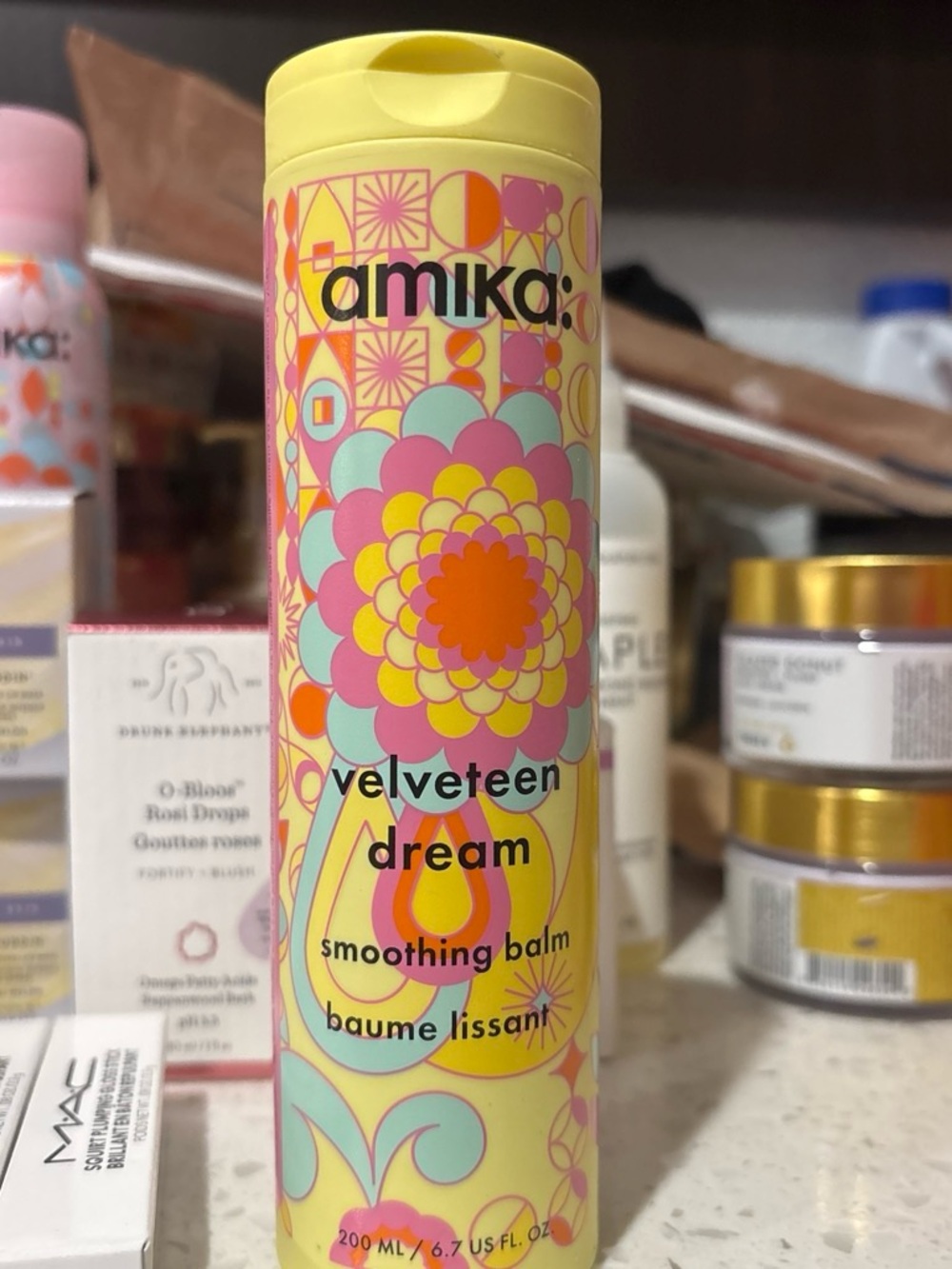 amika Velveteen Dream Smoothing Balm — Yellow with Pink, Orange & Teal Floral